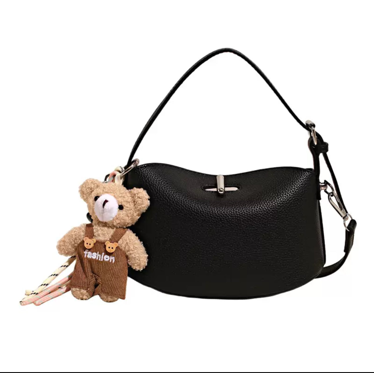 Women’s Mini Shoulder Bag with Teddy Bear Charm – Cute Crossbody Handbag