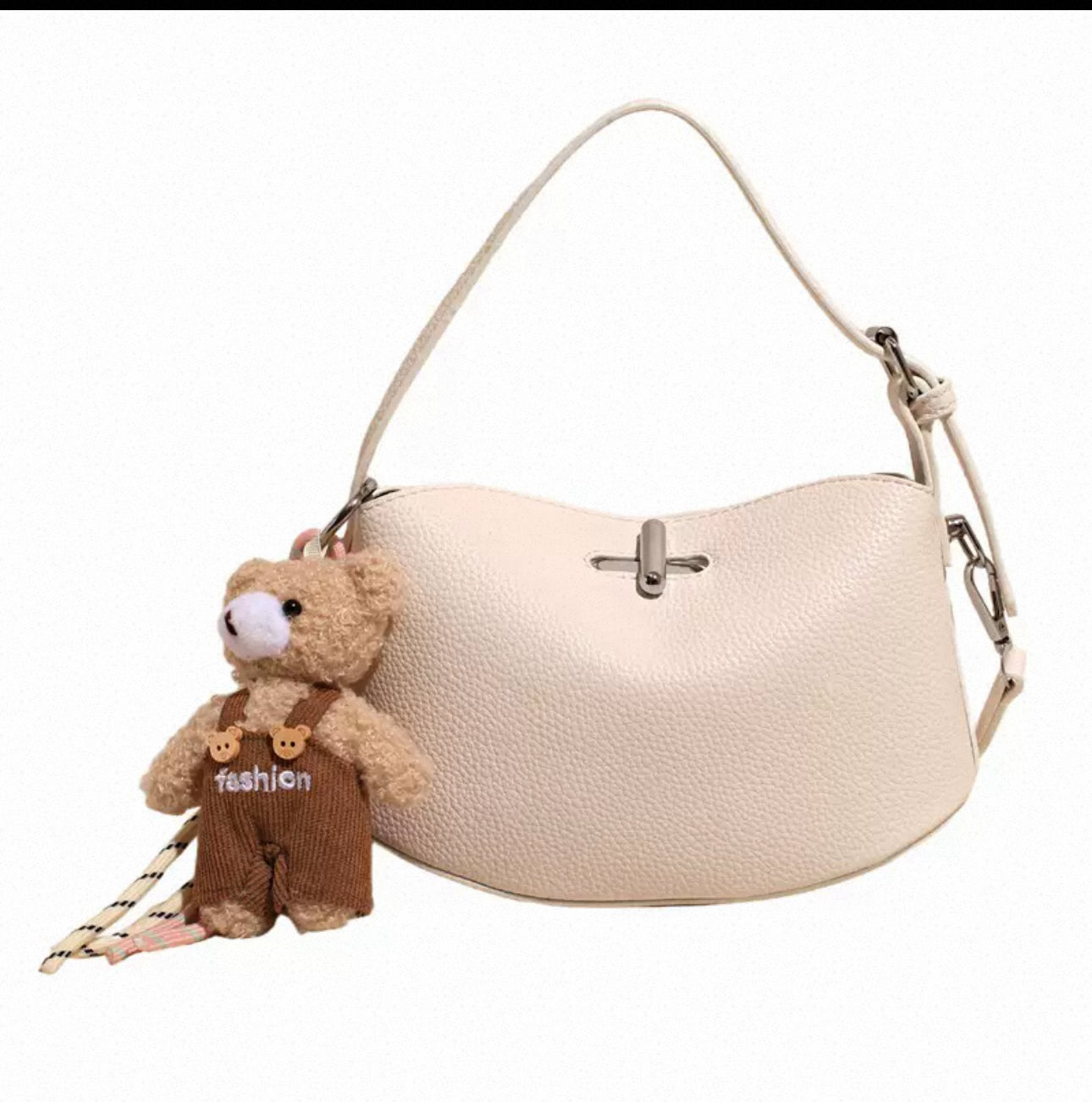 Women’s Mini Shoulder Bag with Teddy Bear Charm – Cute Crossbody Handbag