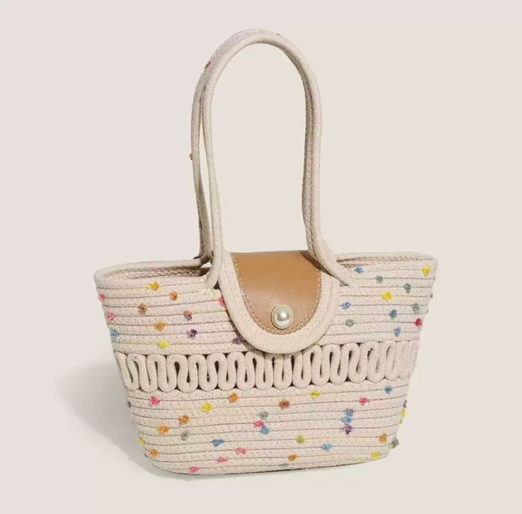 Woven Pearl Detail Tote Bag | House of Luxe