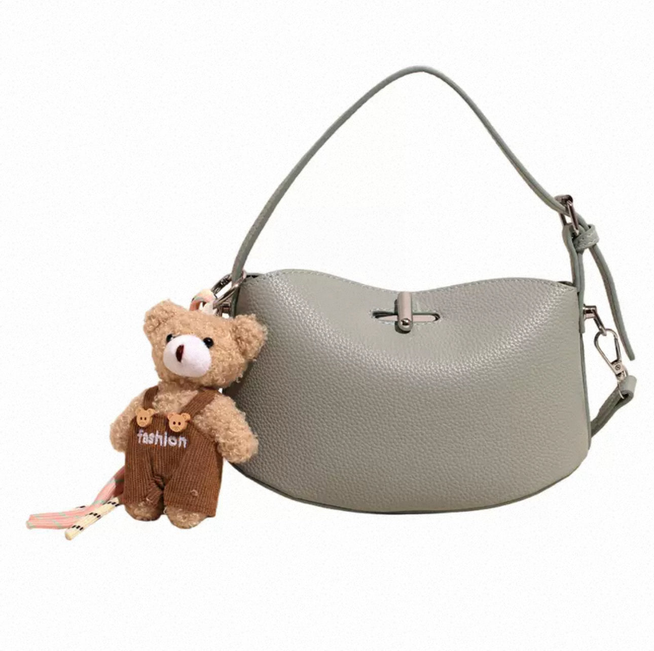 Women’s Mini Shoulder Bag with Teddy Bear Charm – Cute Crossbody Handbag