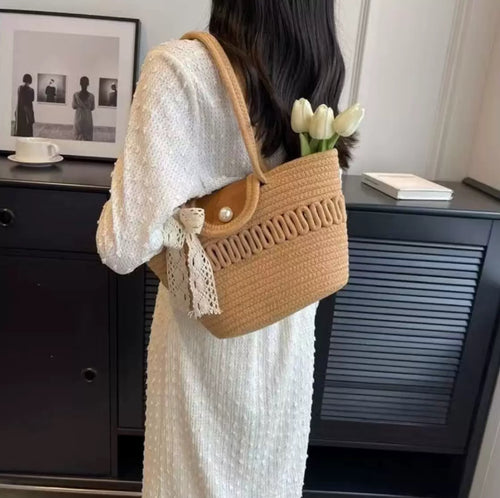 Woven Pearl Detail Tote Bag | House of Luxe
