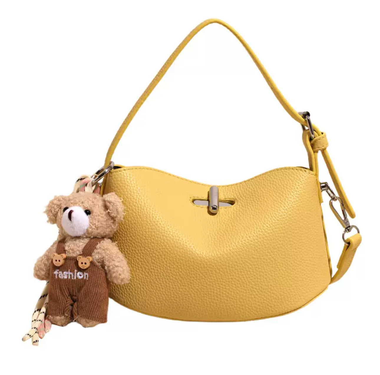 Women’s Mini Shoulder Bag with Teddy Bear Charm – Cute Crossbody Handbag