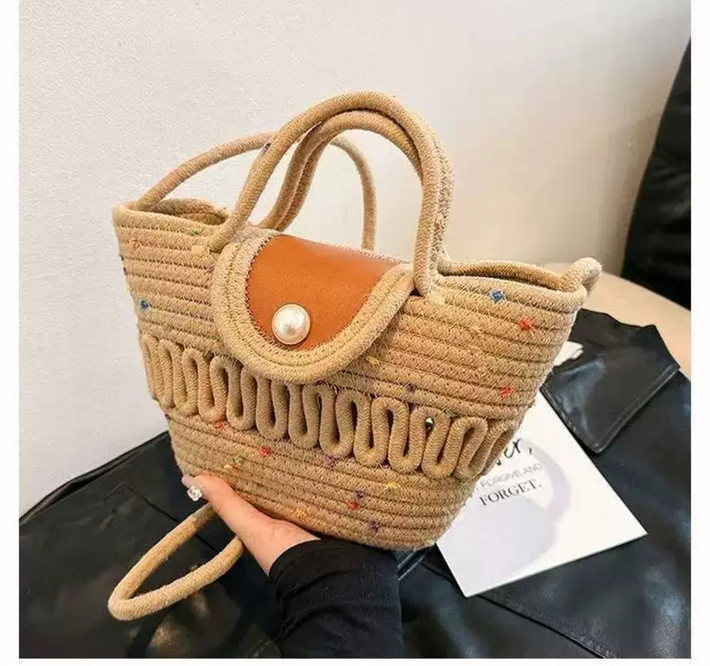 Woven Pearl Detail Tote Bag | House of Luxe