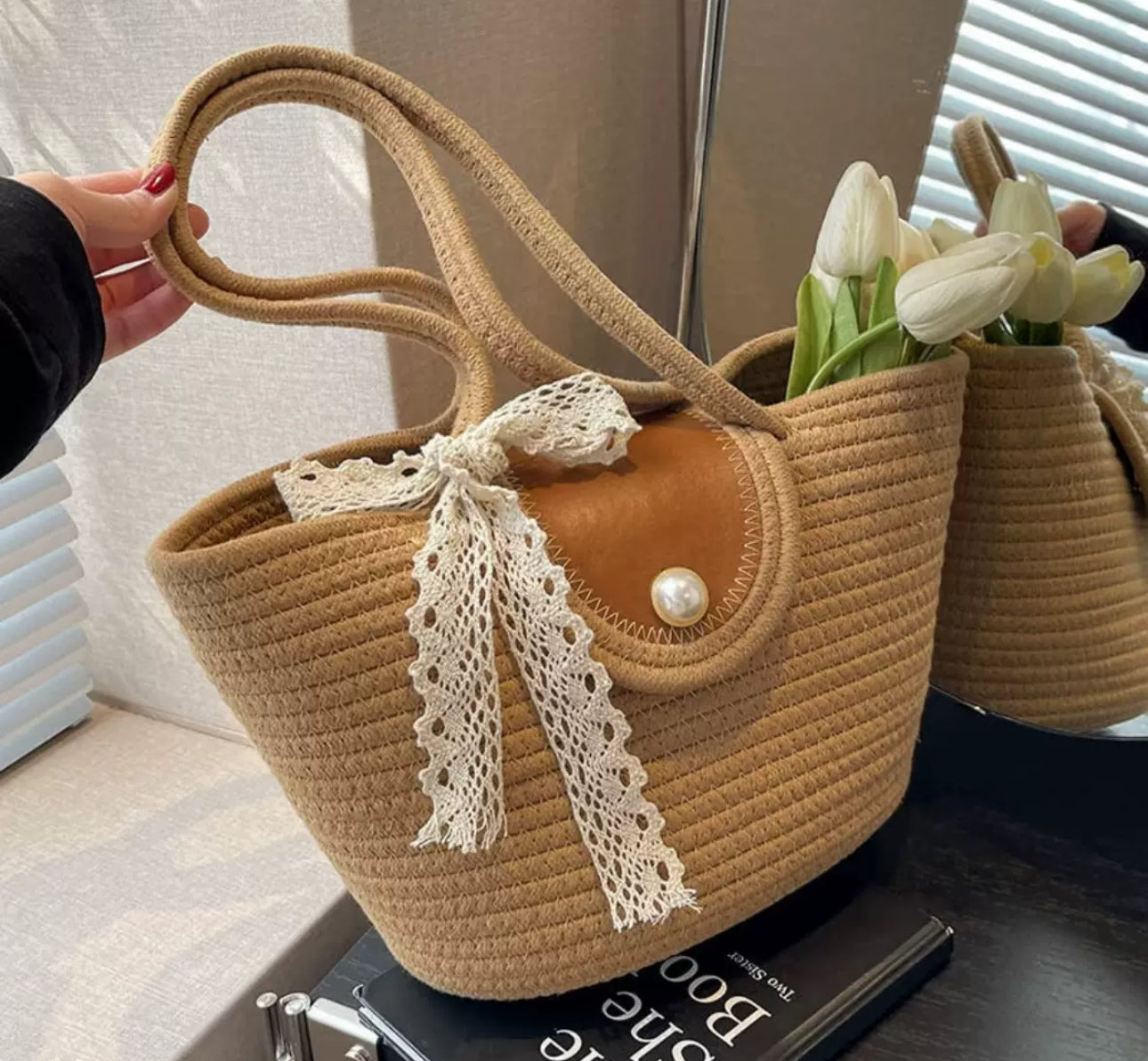 Woven Pearl Detail Tote Bag | House of Luxe